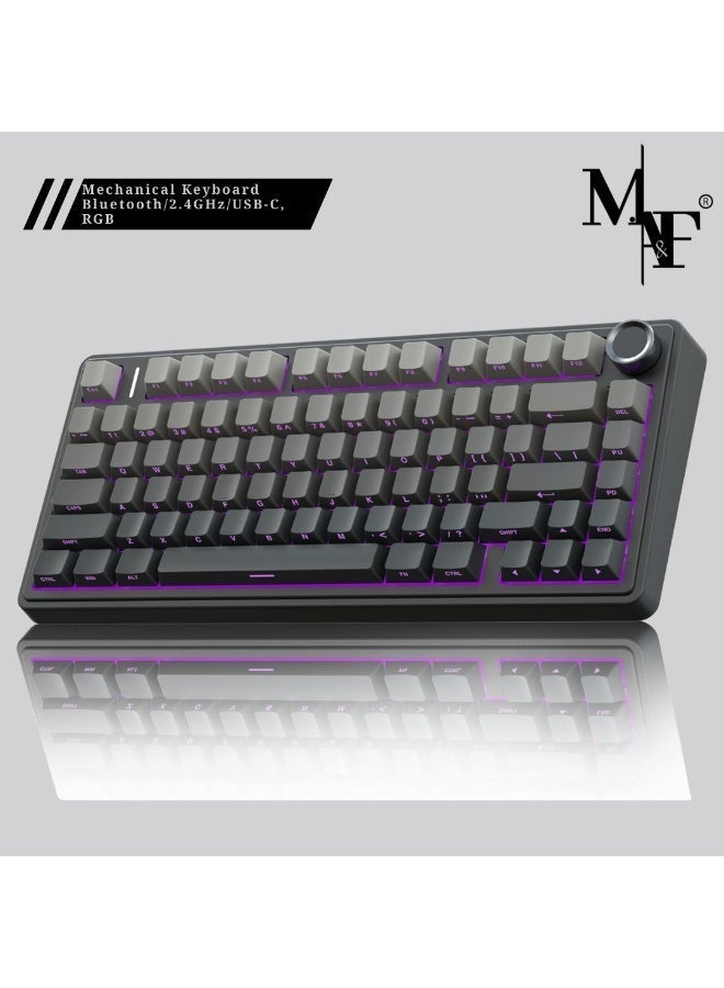 M.A&F's AULA F75 Gasket Mechanical Keyboard, 75% Wireless Hot Swappable Gaming Keyboard with Five-Layer Padding&Knob, Bluetooth/2.4GHz/USB-C, RGB (Black Gradient, LEOBOG Reaper Switch) - Image 1
